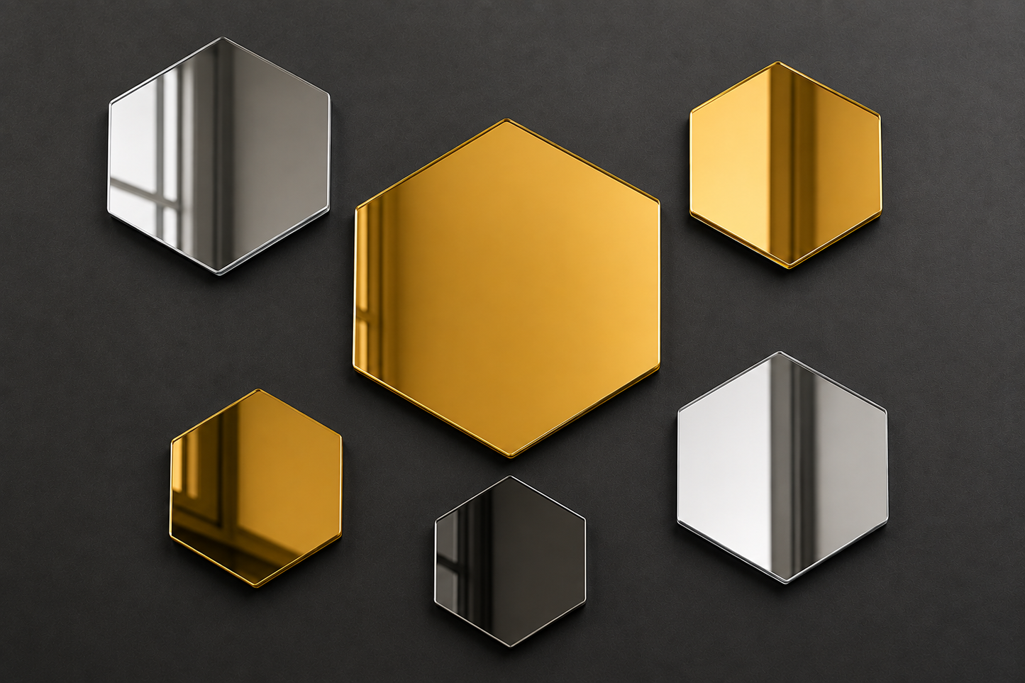 Mirror Acrylic Wall Decor Hexagons Gold, Silver, Rose Gold Perspex Wall Art White Anthracite Black