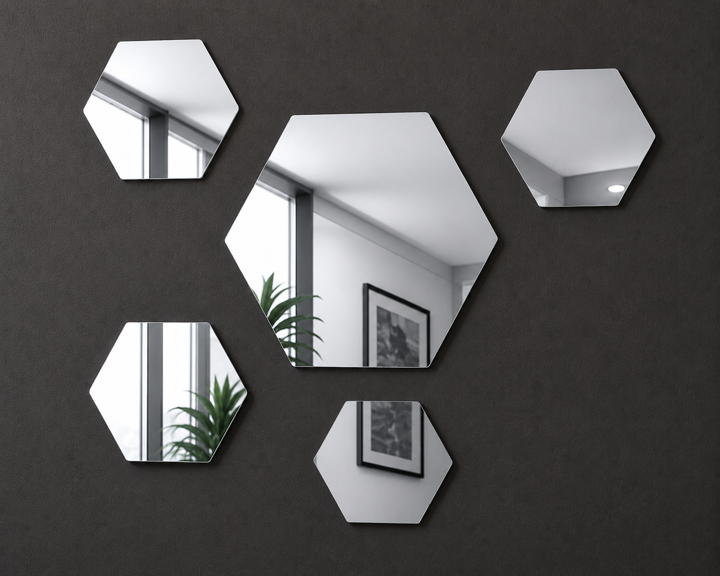 Mirror Acrylic Wall Decor Hexagons Gold, Silver, Rose Gold Perspex Wall Art White Anthracite Black