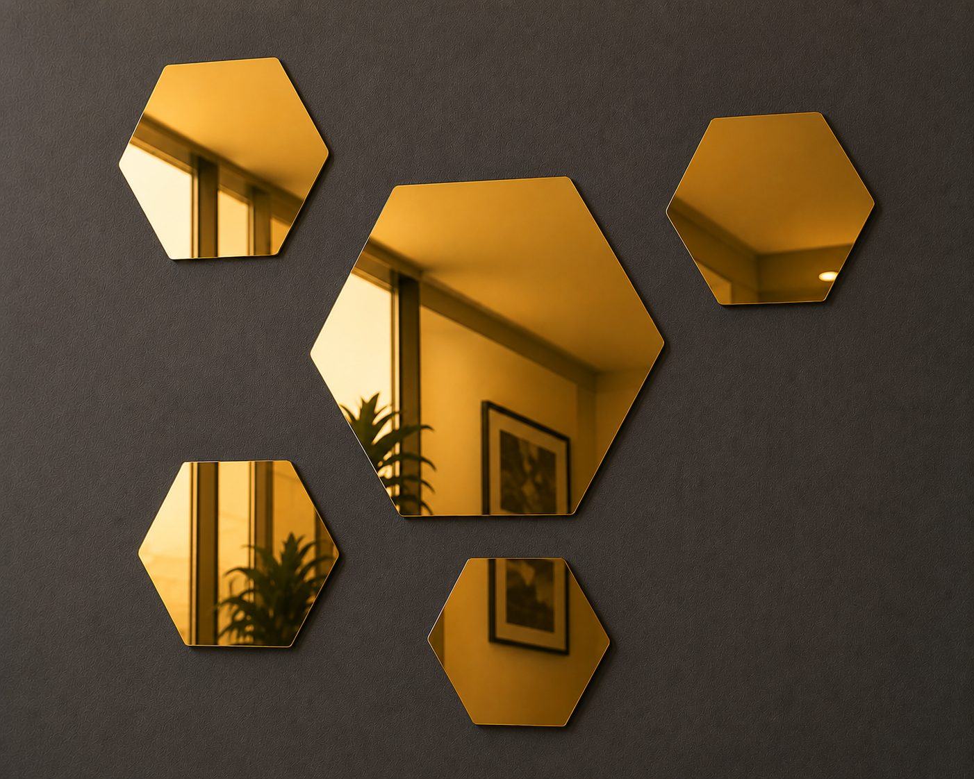 Mirror Acrylic Wall Decor Hexagons Gold, Silver, Rose Gold Perspex Wall Art White Anthracite Black