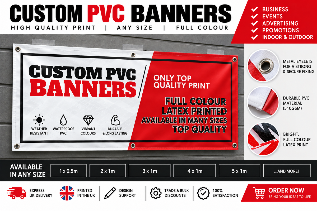 Custom PVC Banner for Outdoor, hemmed with eylets