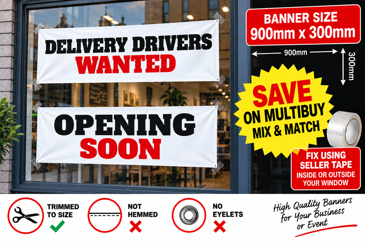 PVC Banner Waterproof Window Poster Opening Soon New Management Refurbishment Drivers Wanted