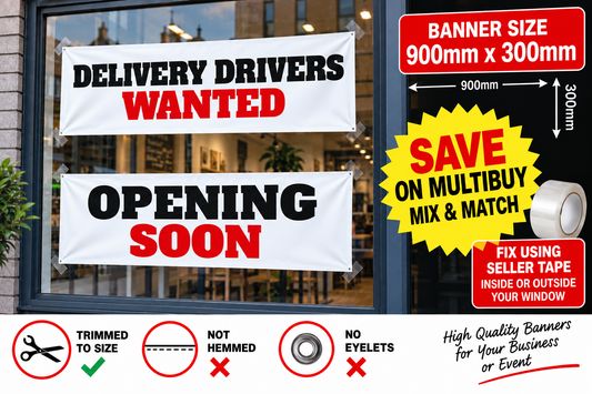 PVC Banner Waterproof Window Poster Opening Soon New Management Refurbishment Drivers Wanted