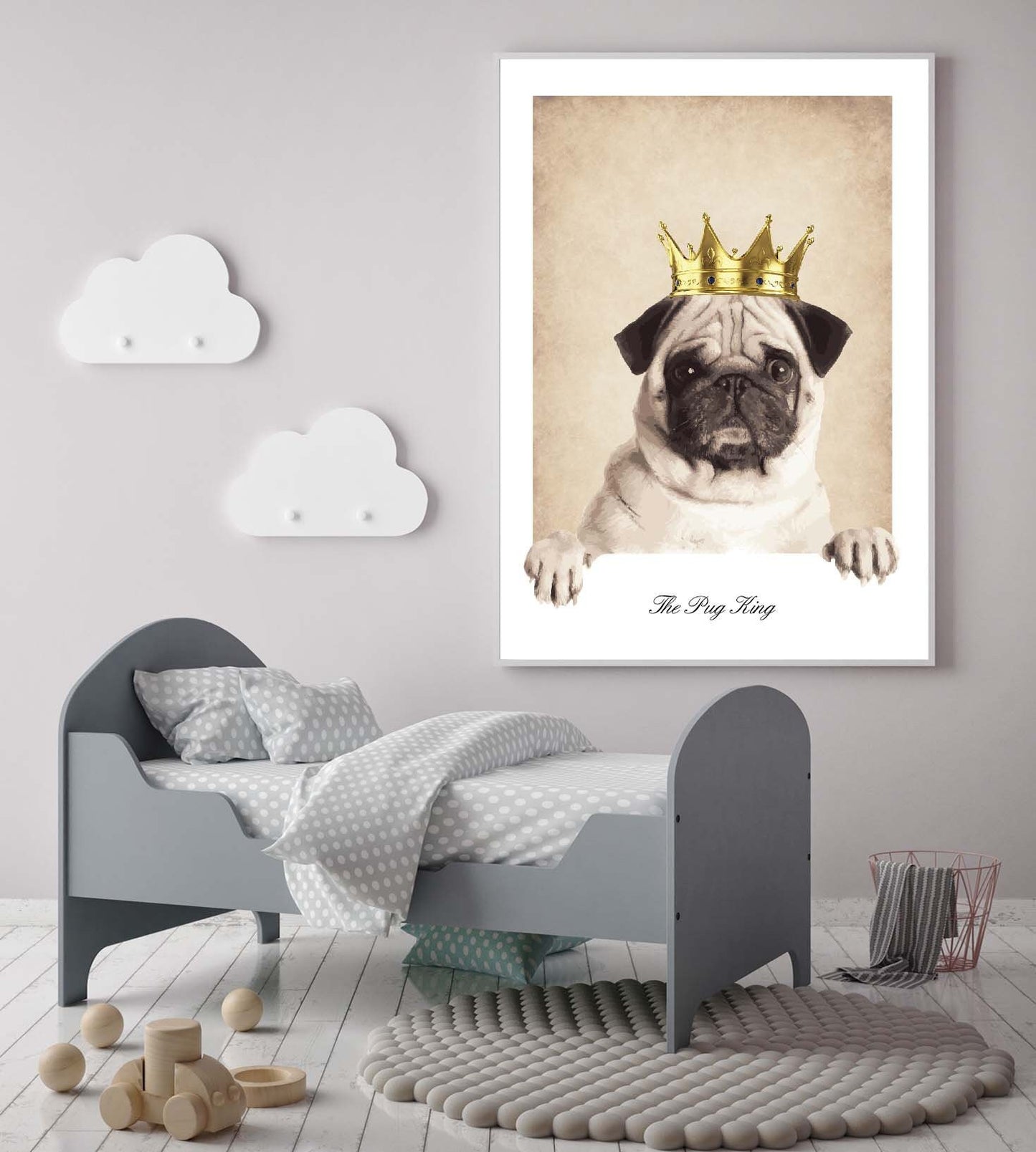 The Pug King poster print home wall art decor animal dog poster