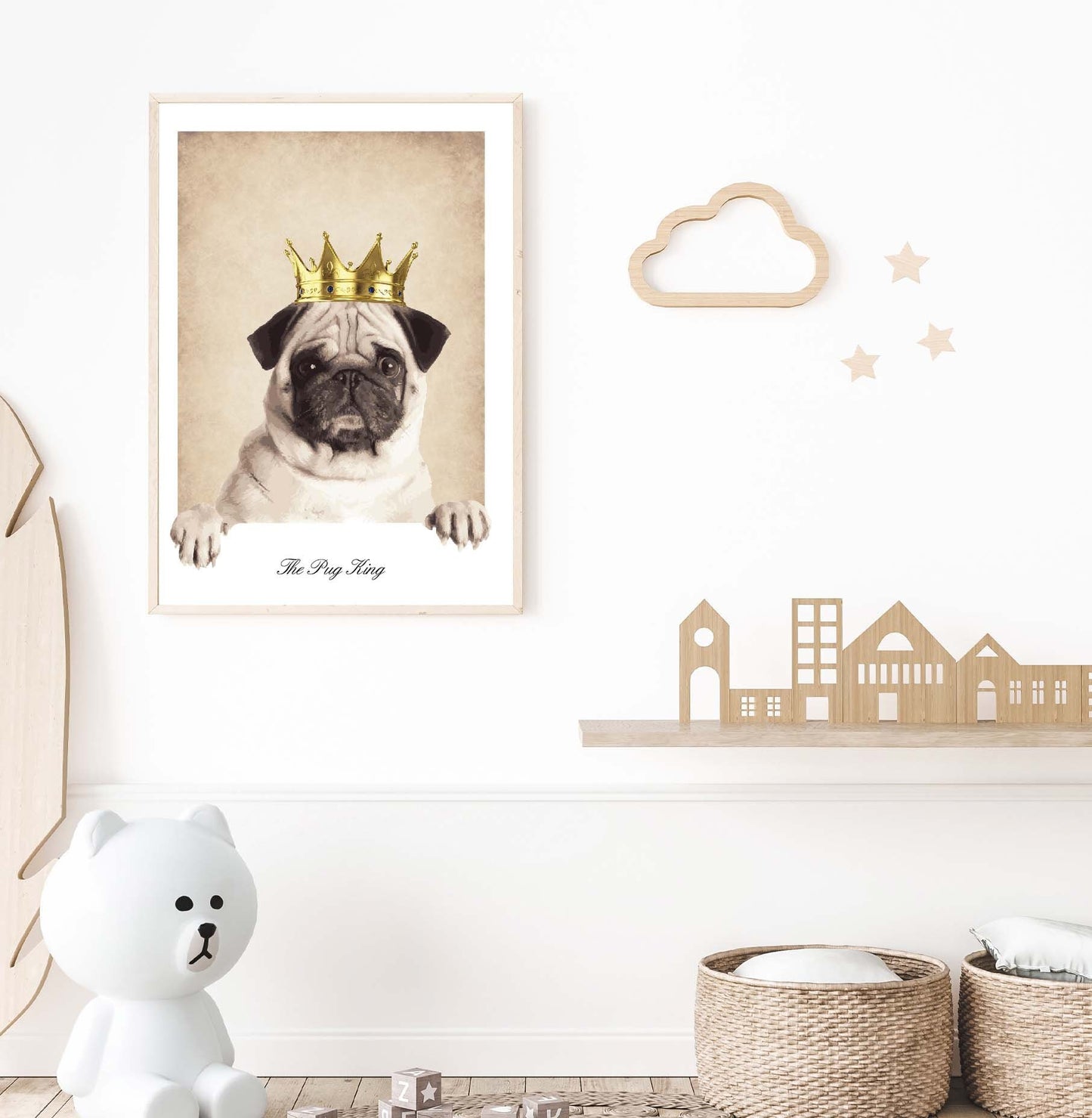 The Pug King poster print home wall art decor animal dog poster