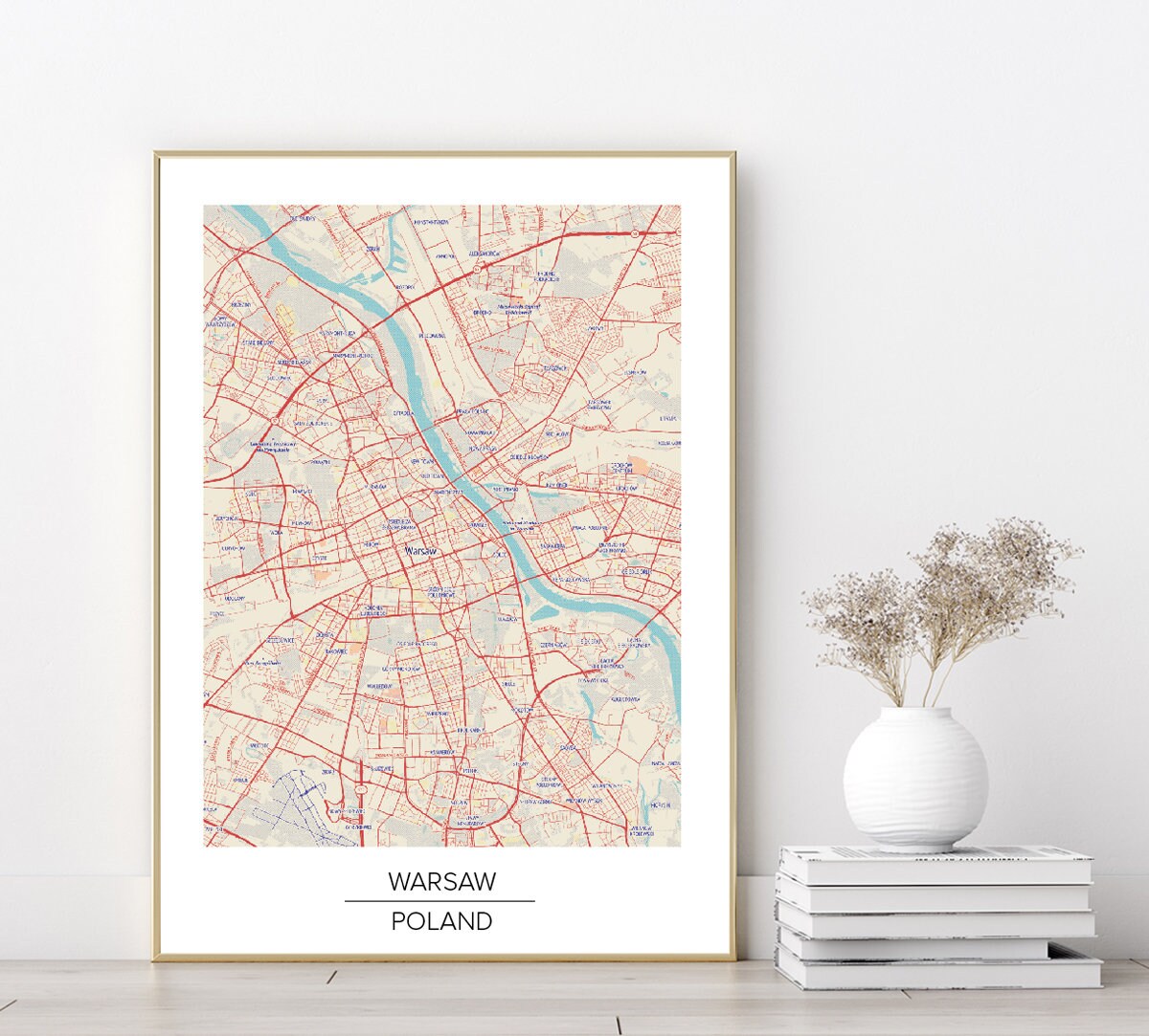 Warsaw city map poster print home wall art decor Europe colour map print