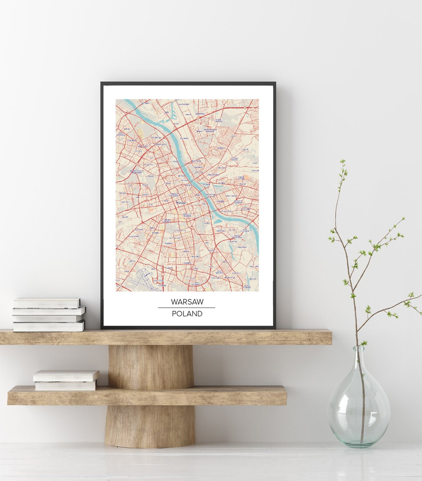 Warsaw city map poster print home wall art decor Europe colour map print