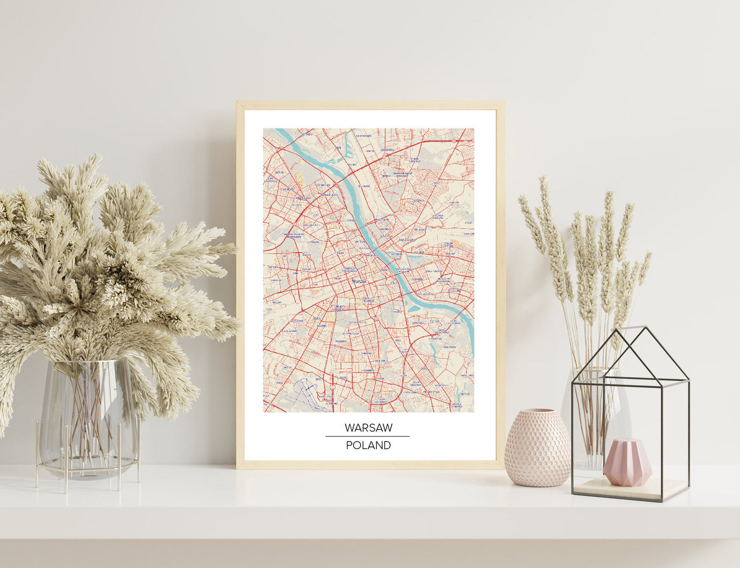 Warsaw city map poster print home wall art decor Europe colour map print