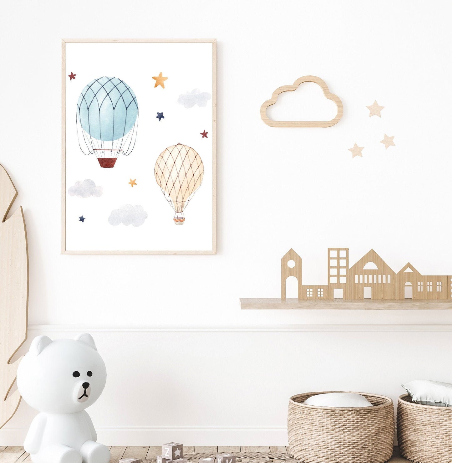 Hot air balloons print poster print home wall nursery art decor modern designed for kids