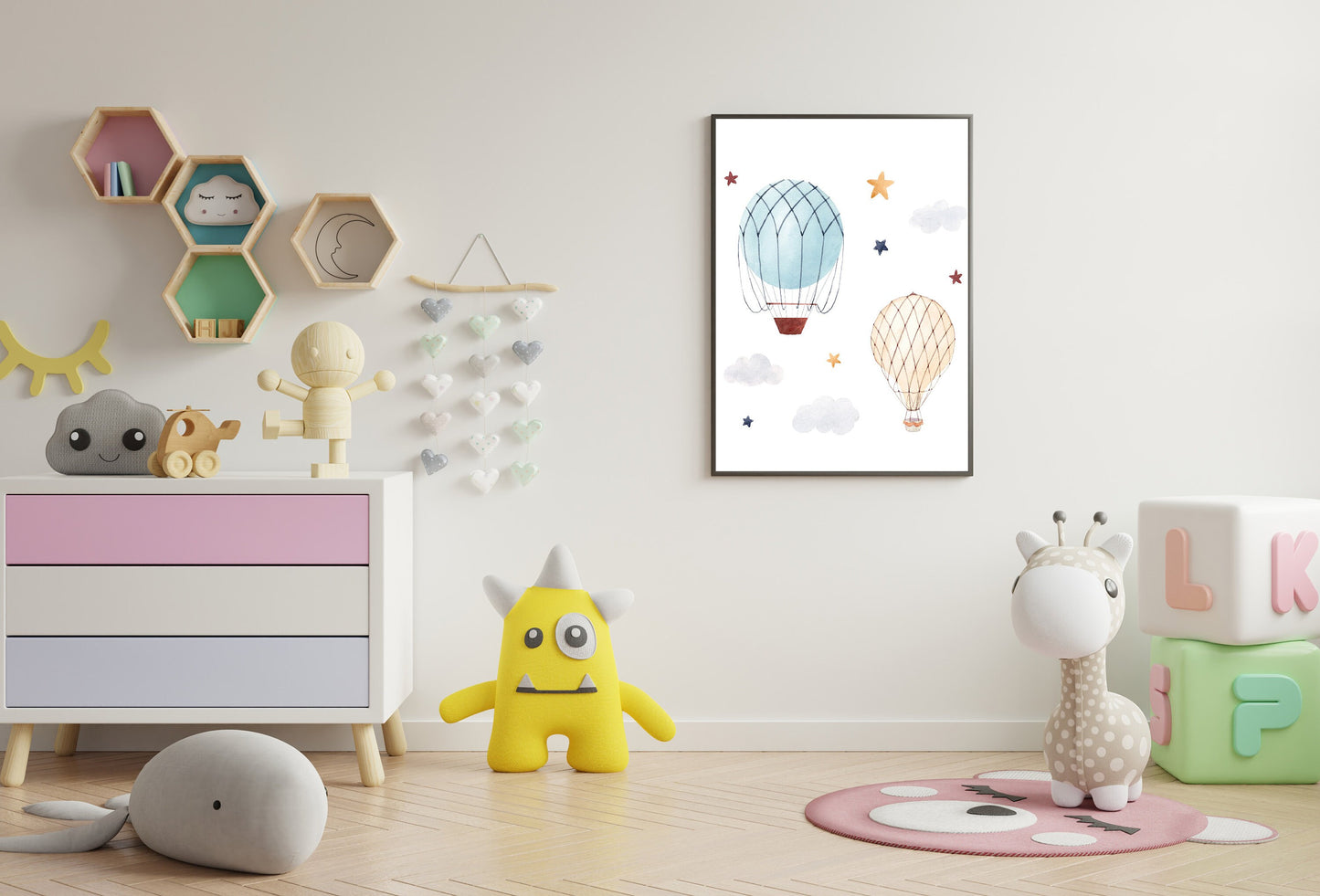 Hot air balloons print poster print home wall nursery art decor modern designed for kids