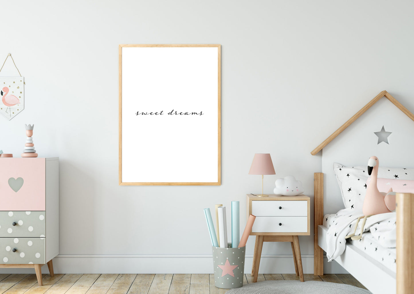 Quote poster print home wall art decor sweet dreams clean simple design