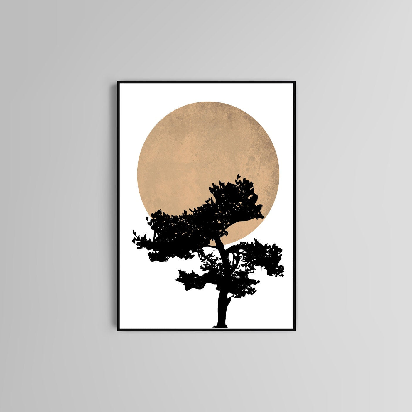 Abstract tree moon poster print home wall art decor sunset black tree modern print