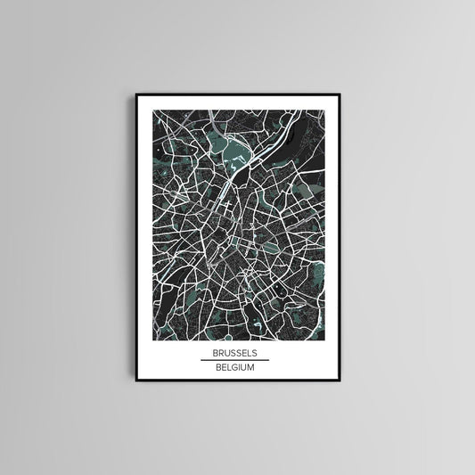 Brussels map poster print home wall art decor dark Brussel city modern map