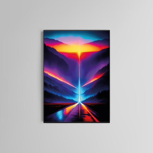 Abstract highway poster print home wall art decor road sun mountain modern print