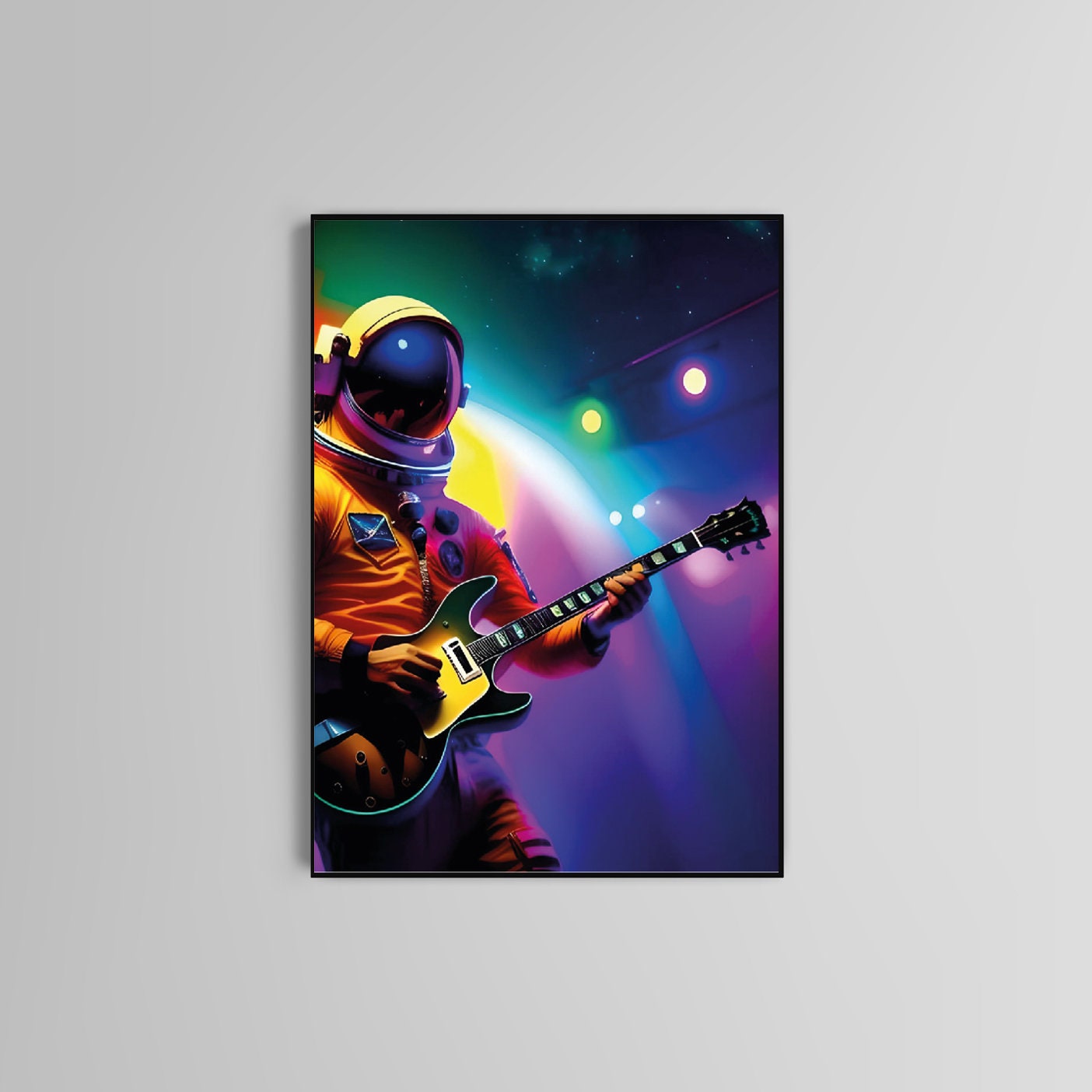 Astronaut abstract print, Multicolour, Home Decor, Ai Generated, Planets, moon, Big City, Guitar, Abstract print, Eco prints, Wall art,