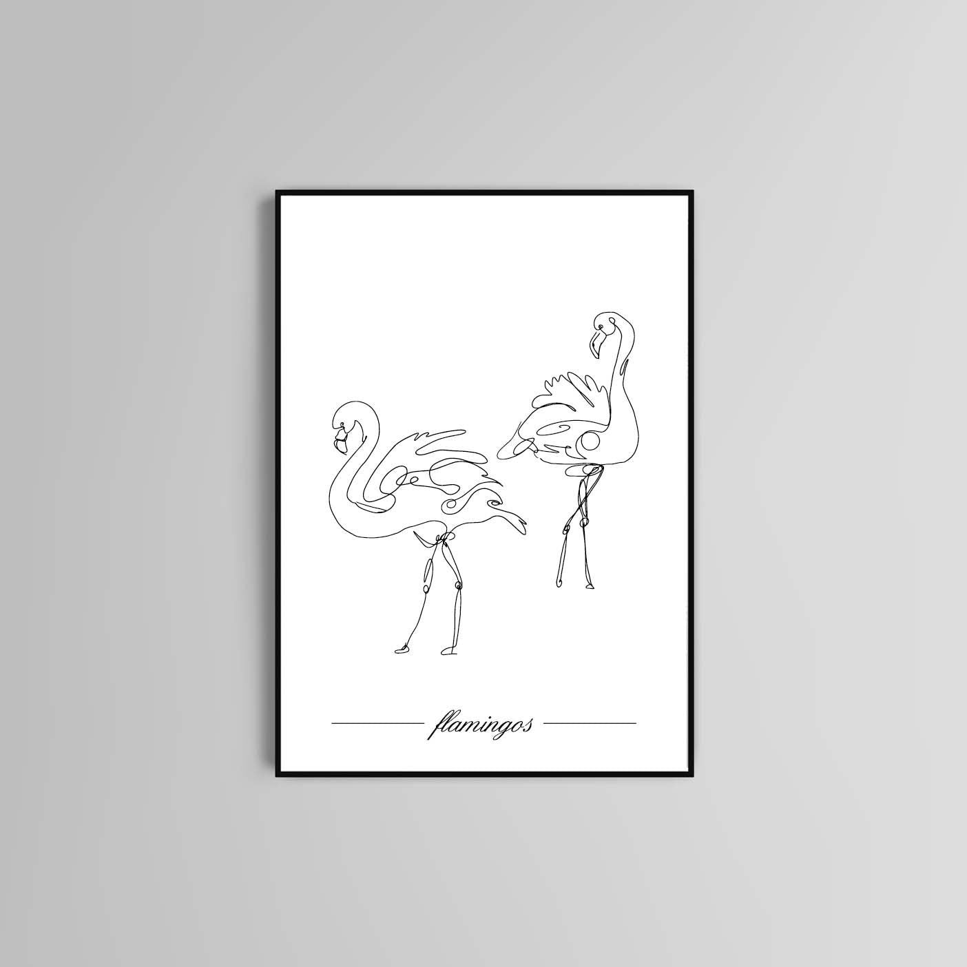 Flamingos poster print home wall art decor one line modern style design