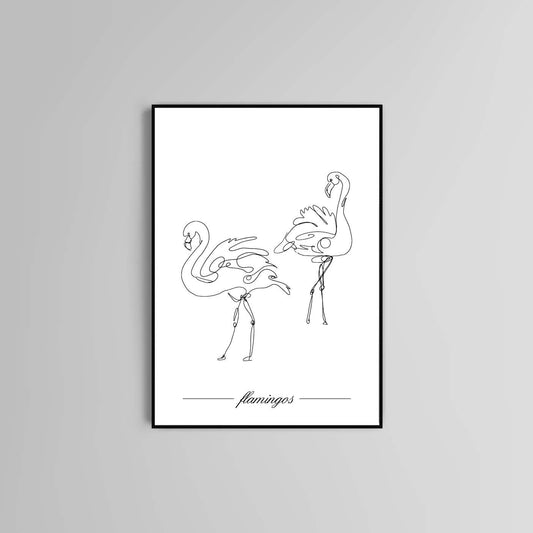 Flamingos poster print home wall art decor one line modern style design