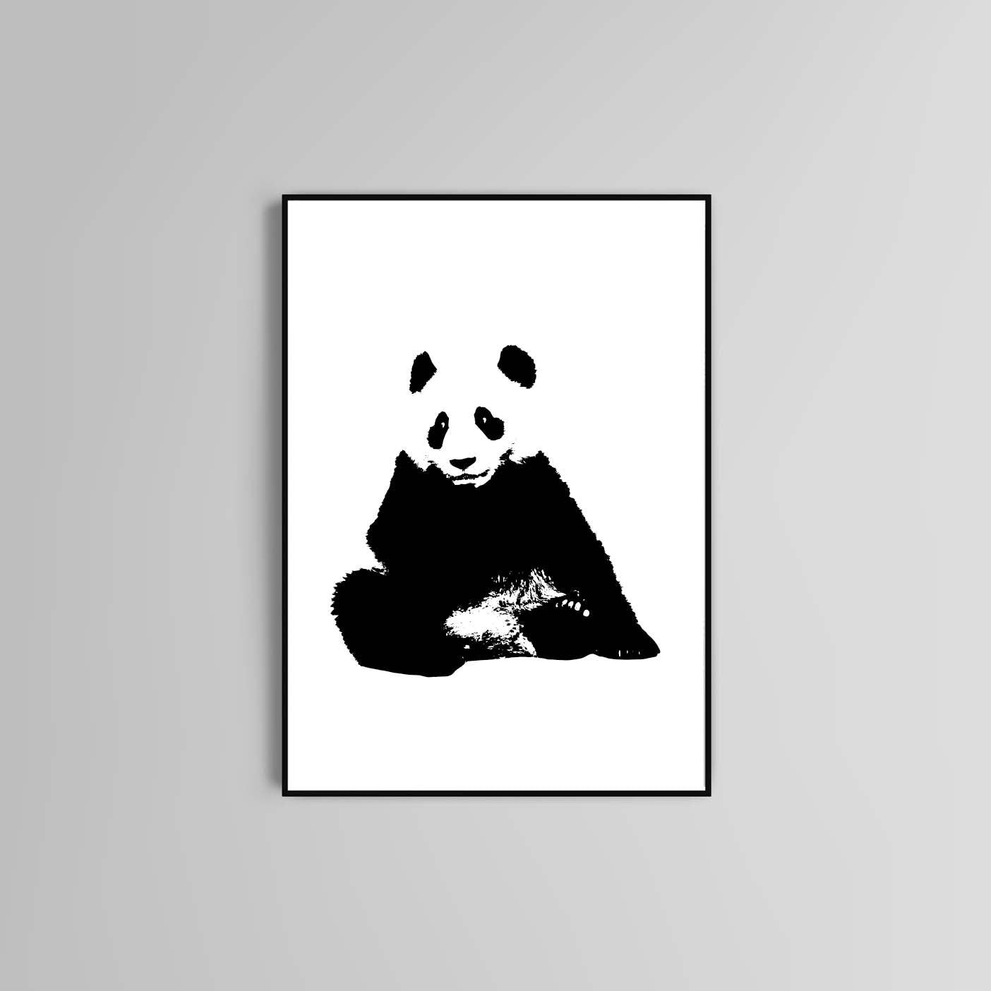 Panda poster print home wall art decor animal panda black and white modern design