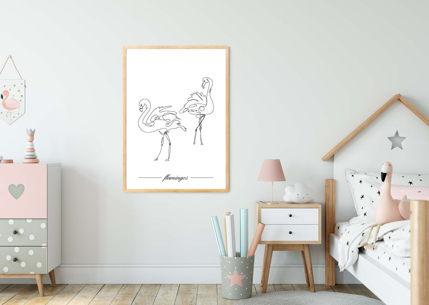 Flamingos poster print home wall art decor one line modern style design