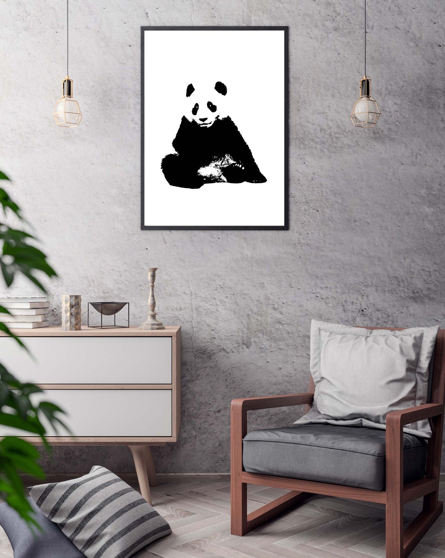 Panda poster print home wall art decor animal panda black and white modern design