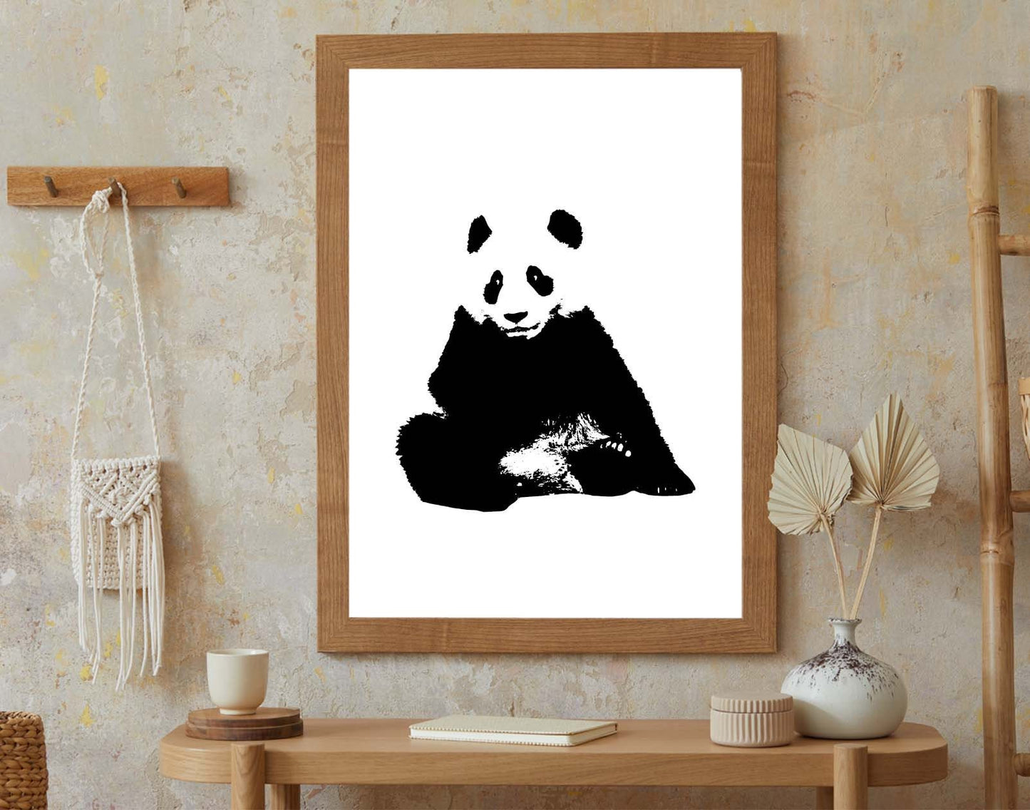 Panda poster print home wall art decor animal panda black and white modern design