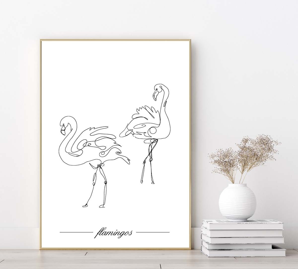 Flamingos poster print home wall art decor one line modern style design