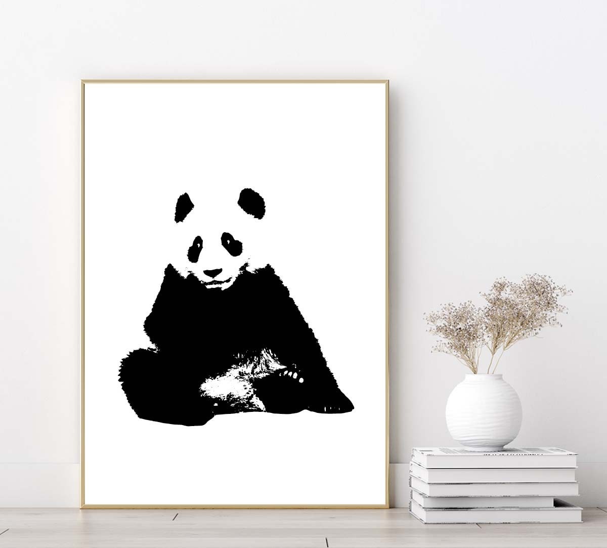 Panda poster print home wall art decor animal panda black and white modern design