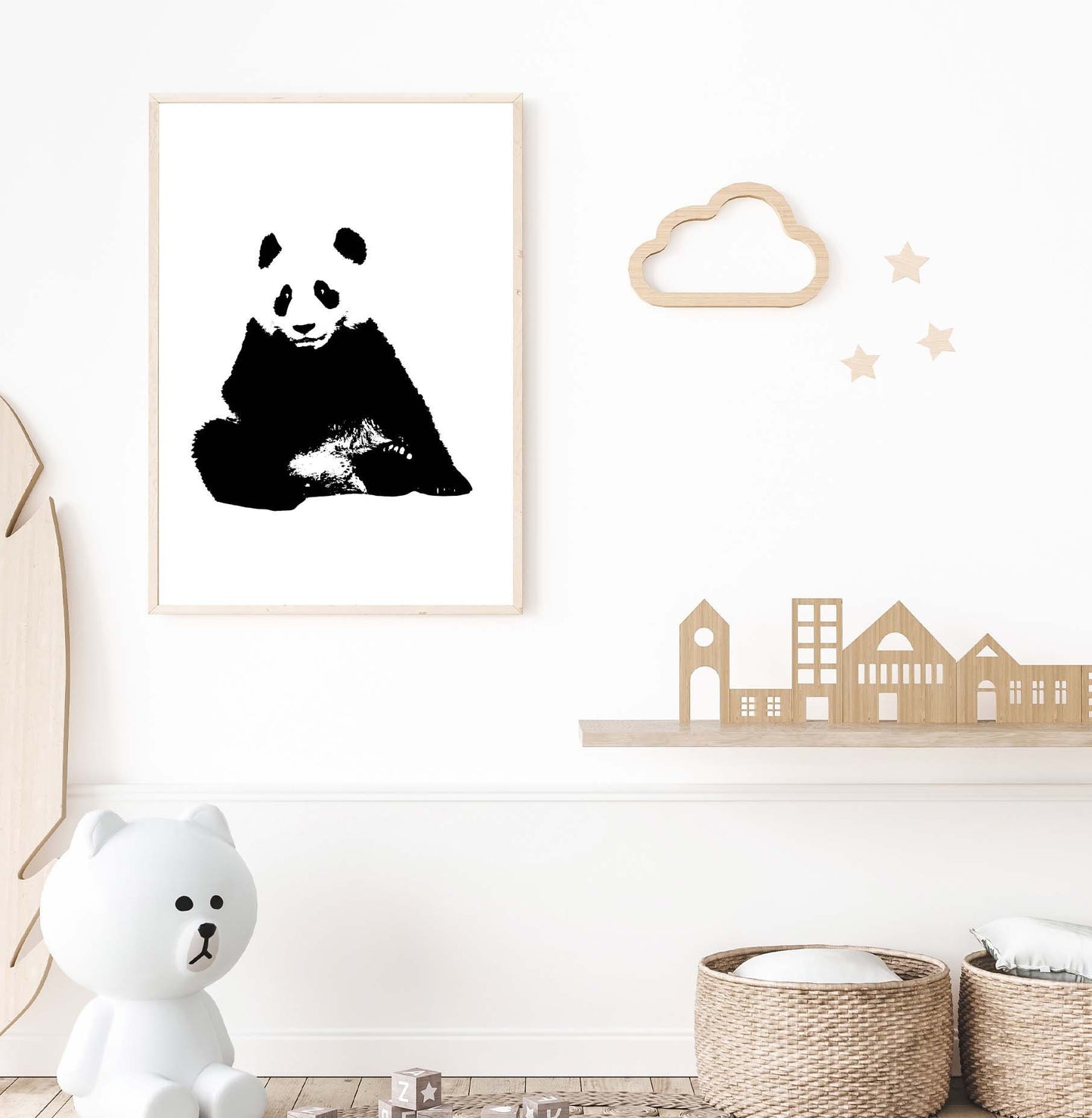 Panda poster print home wall art decor animal panda black and white modern design