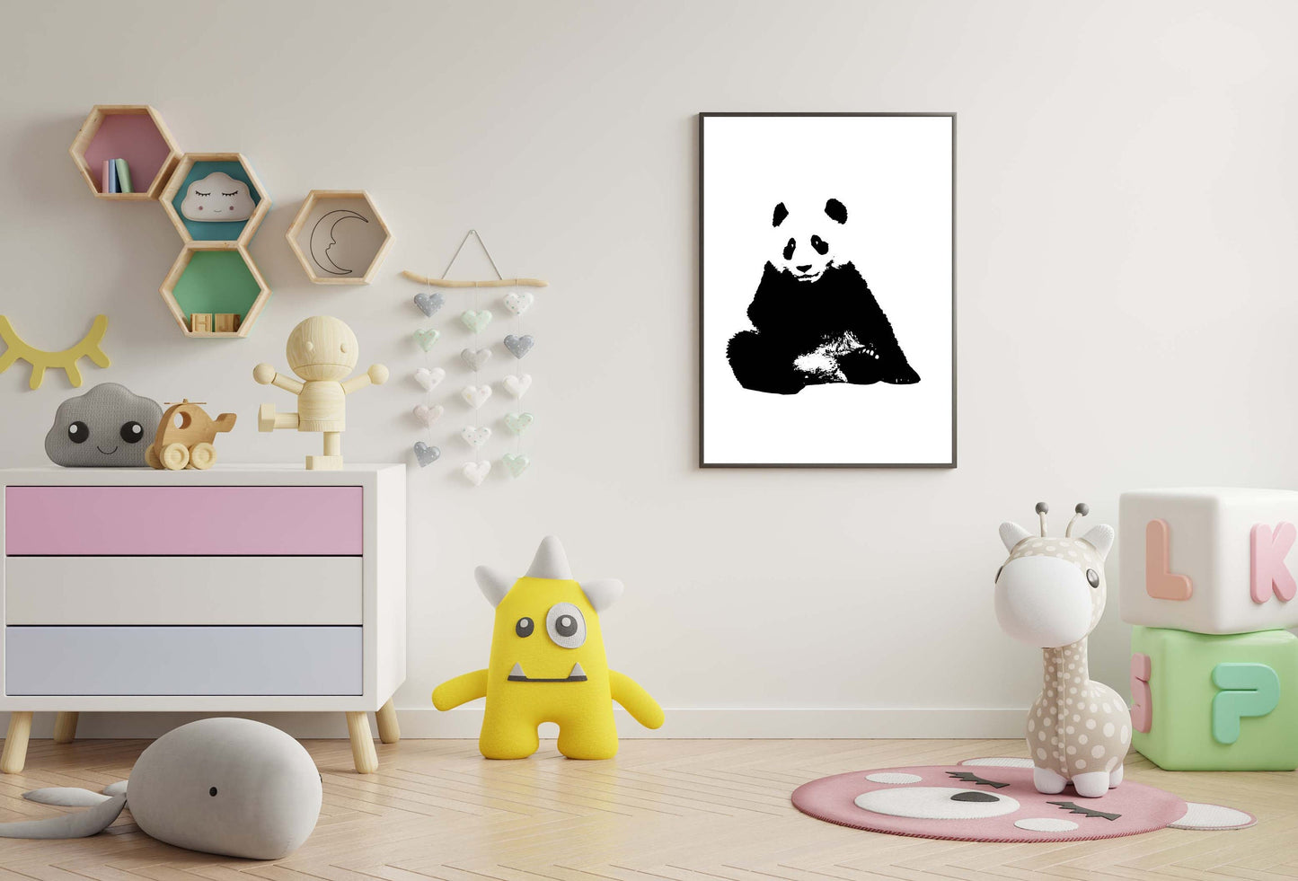 Panda poster print home wall art decor animal panda black and white modern design