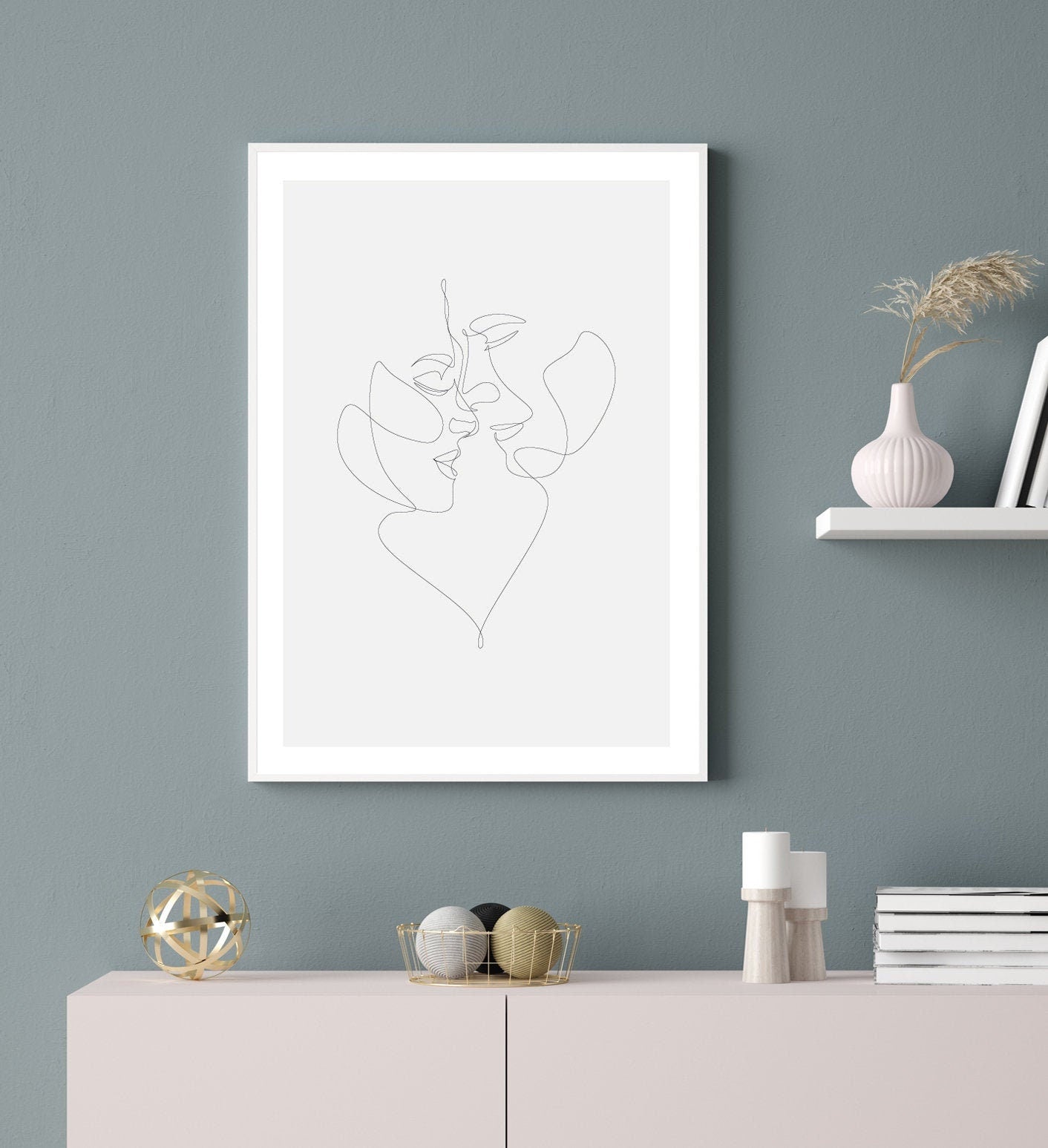 Love poster print home wall art decor modern one line style design