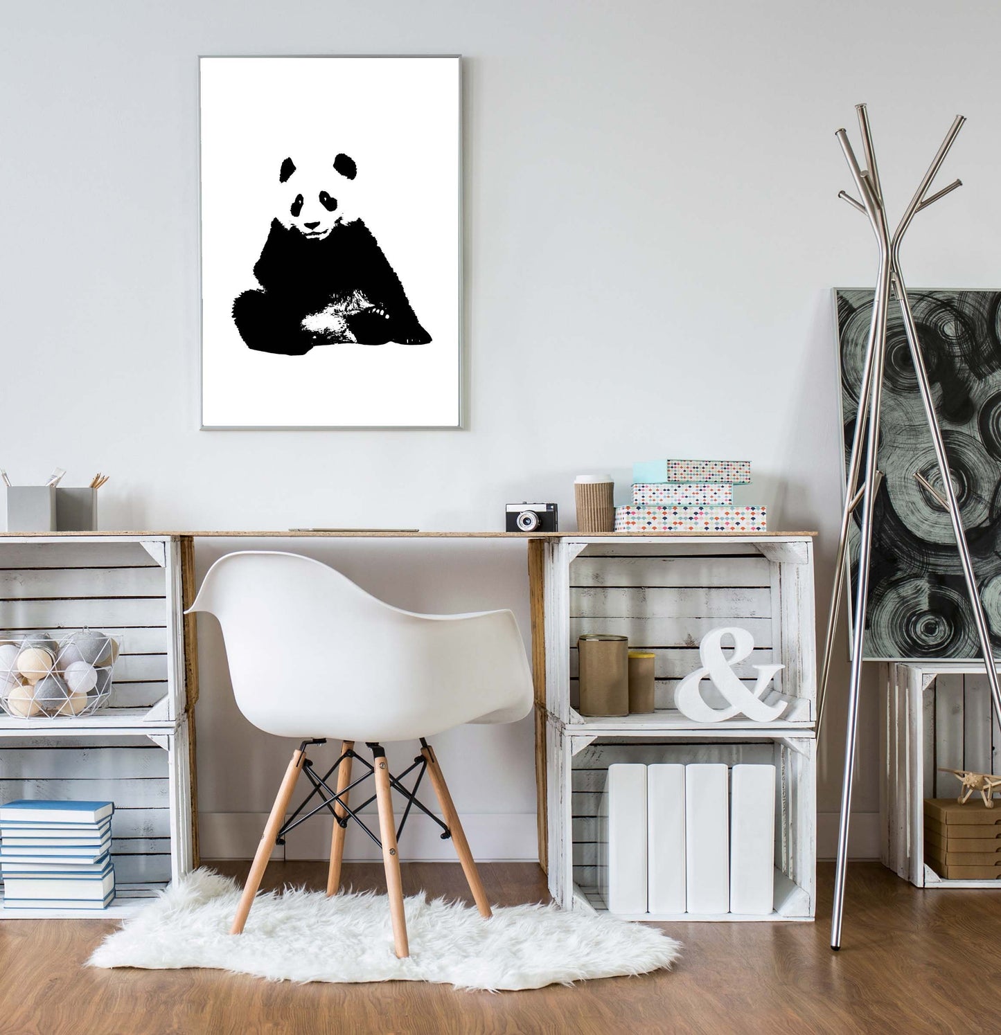 Panda poster print home wall art decor animal panda black and white modern design