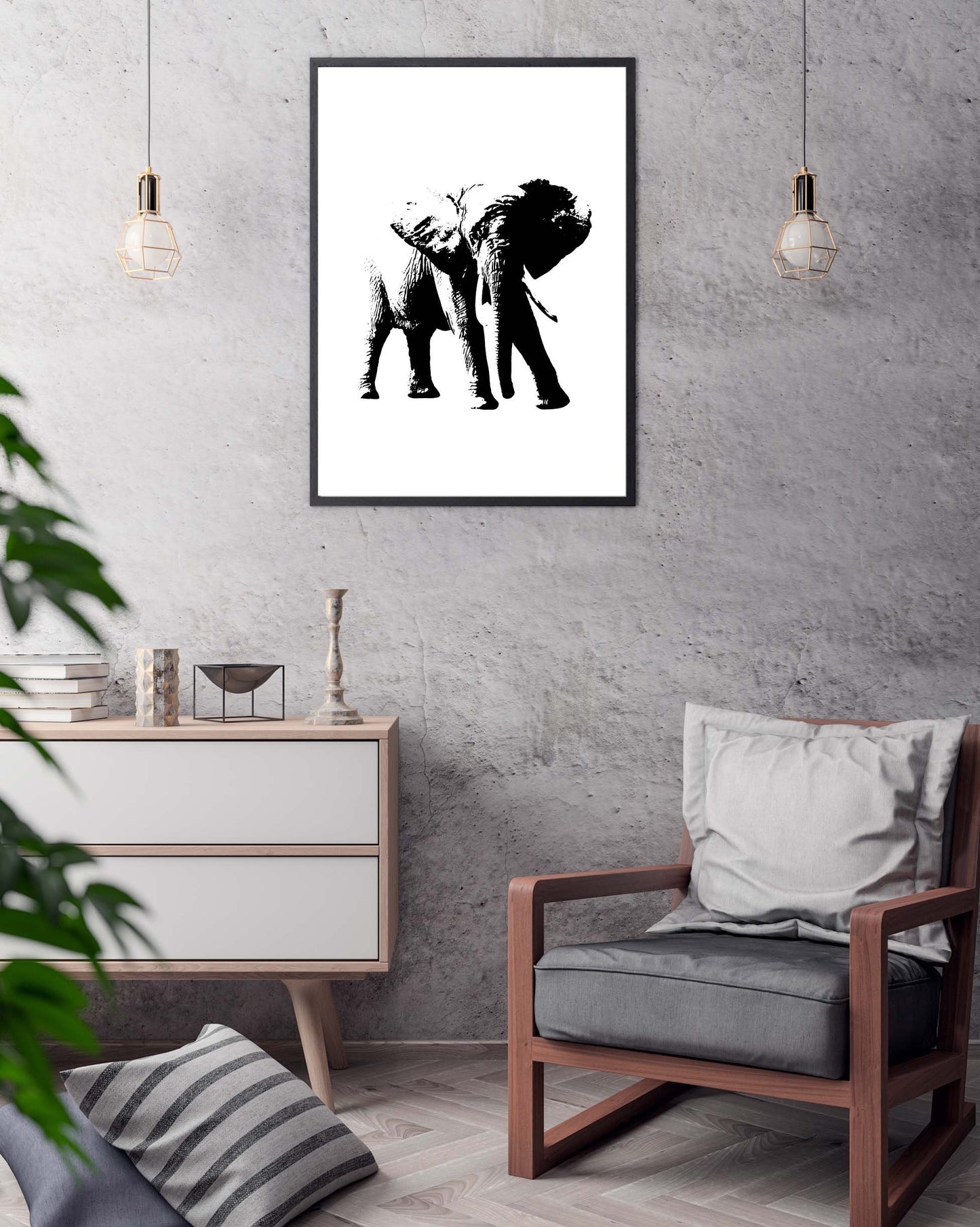 Elephant poster print home wall art decor black and white animal design