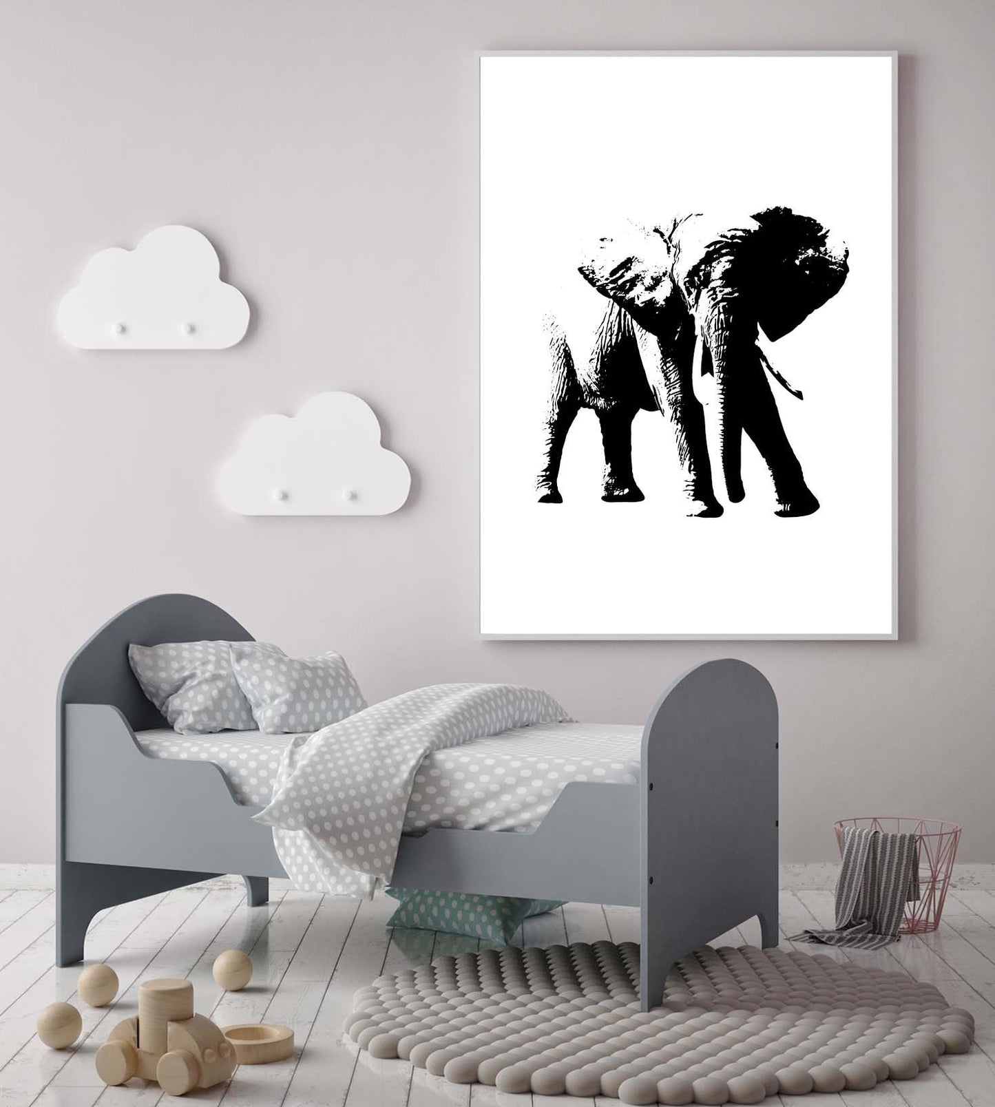 Elephant poster print home wall art decor black and white animal design