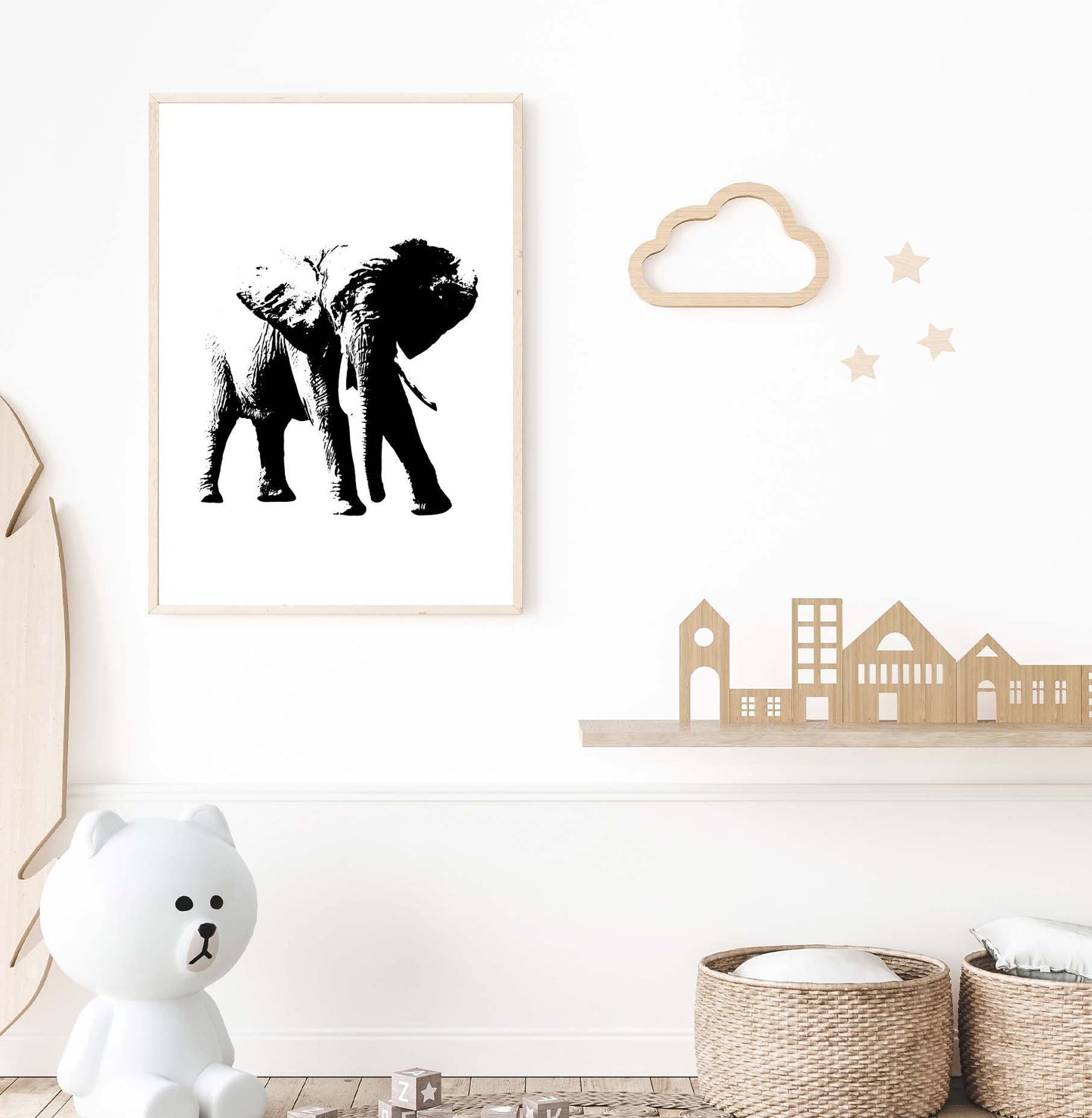 Elephant poster print home wall art decor black and white animal design