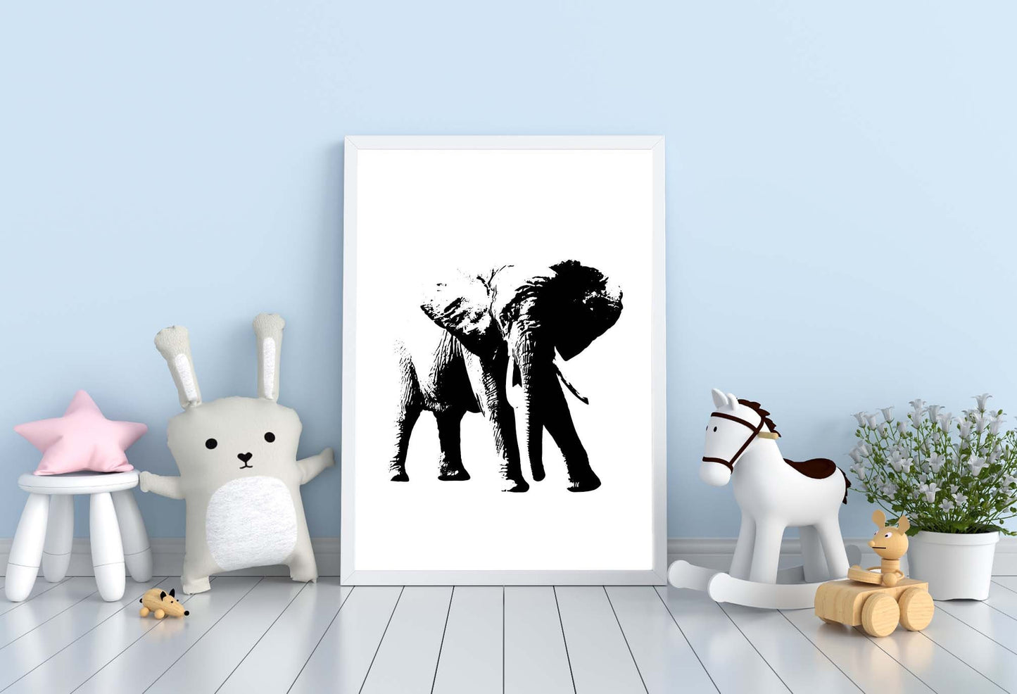 Elephant poster print home wall art decor black and white animal design