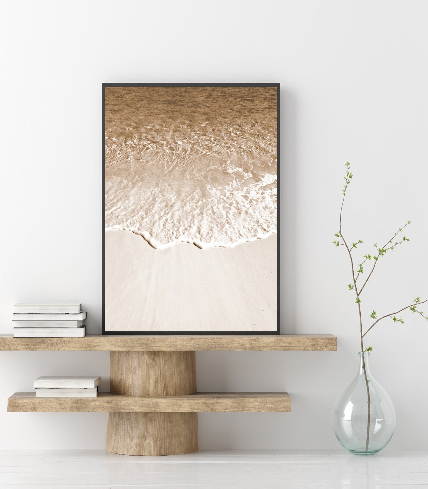 poster print beach print  waves poster sepia home decor wall art