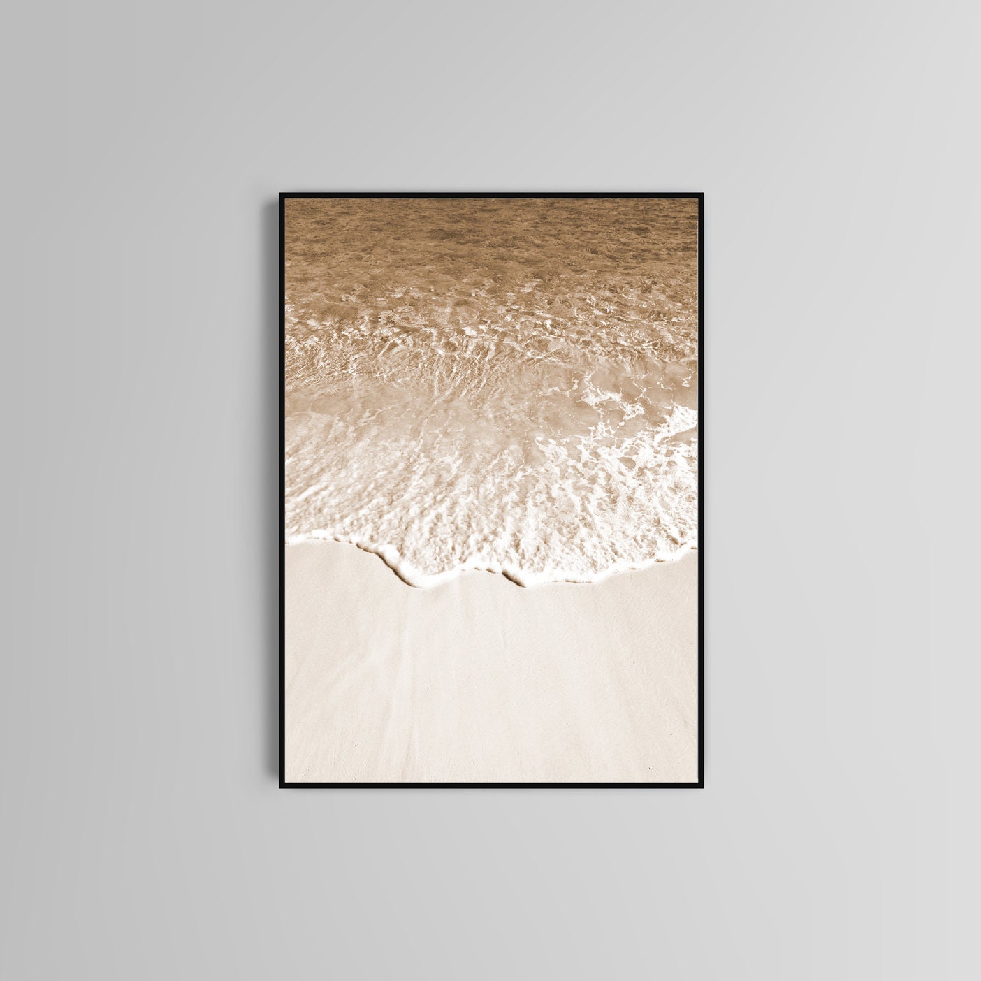 poster print beach print  waves poster sepia home decor wall art