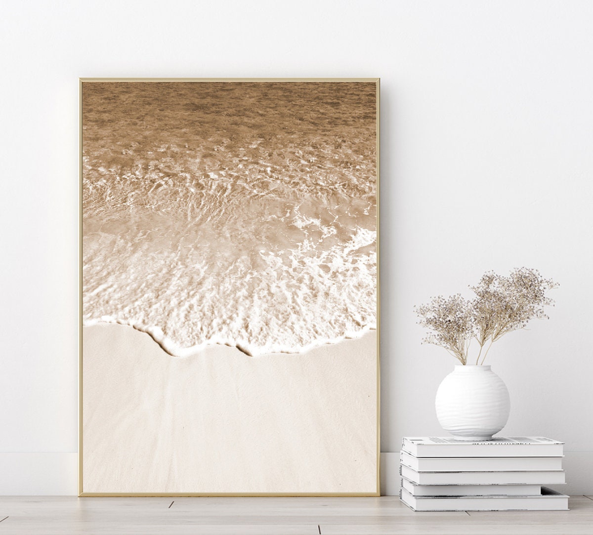 poster print beach print  waves poster sepia home decor wall art