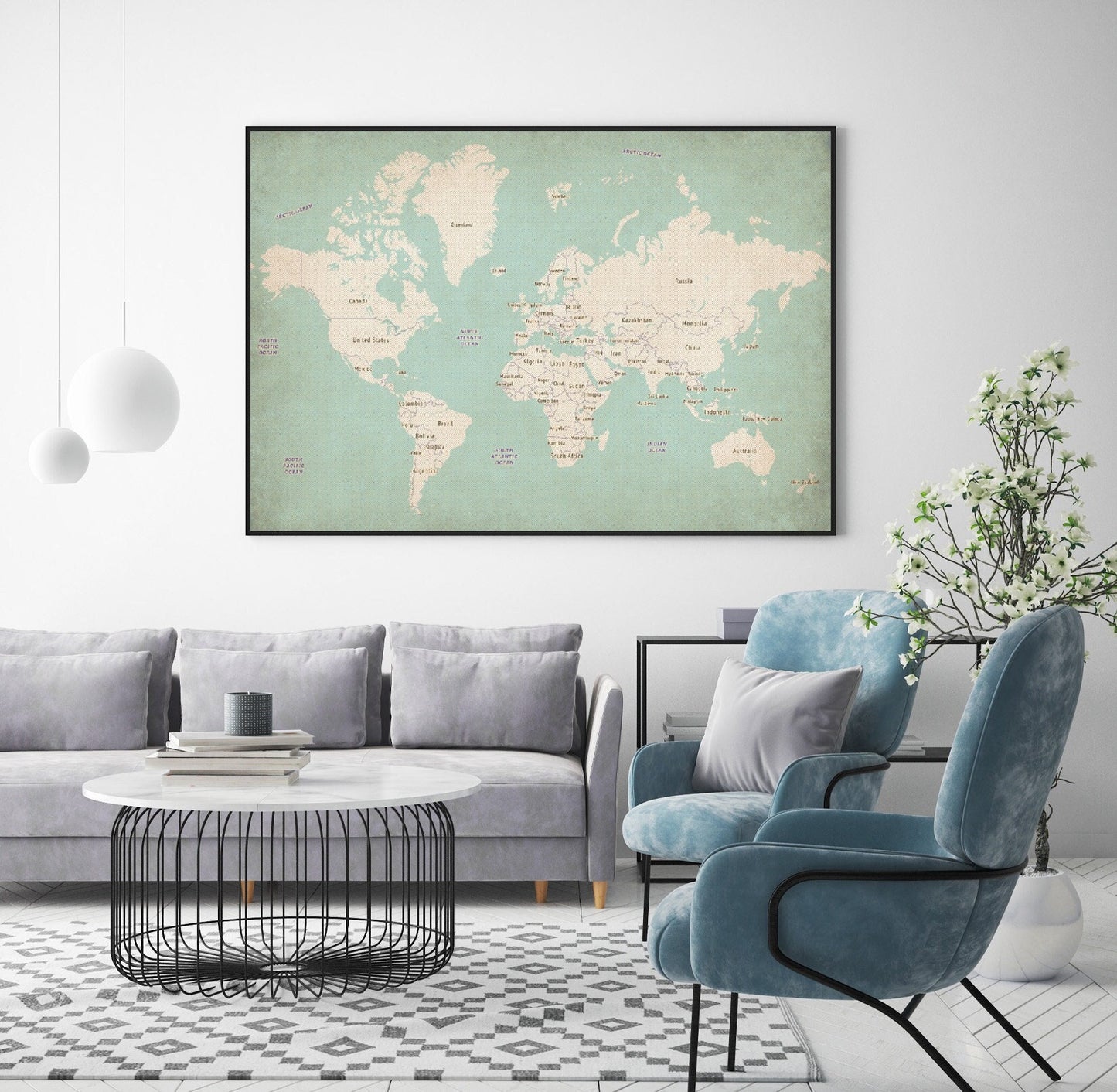 World Map poster print home wall art decor old style world map design