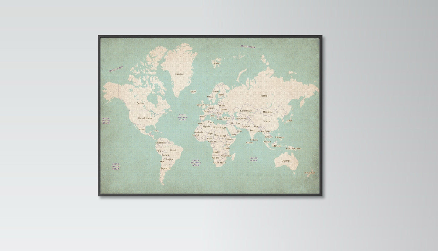 World Map poster print home wall art decor old style world map design