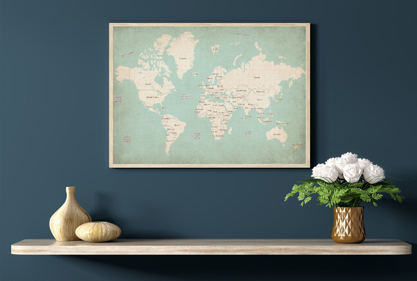 World Map poster print home wall art decor old style world map design