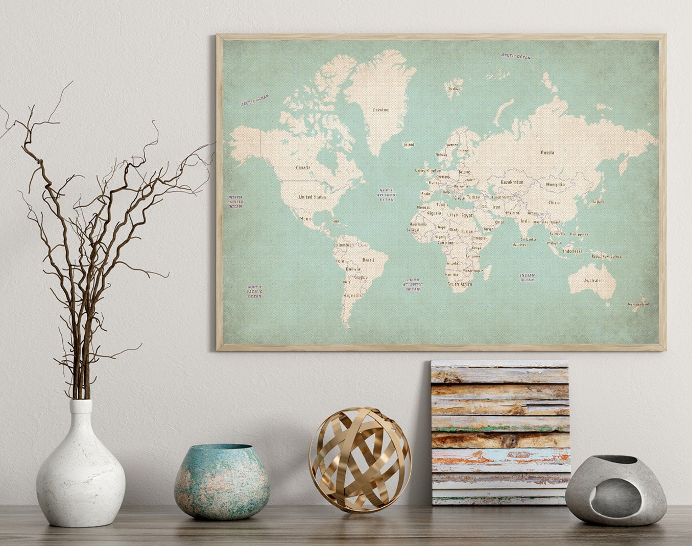 World Map poster print home wall art decor old style world map design