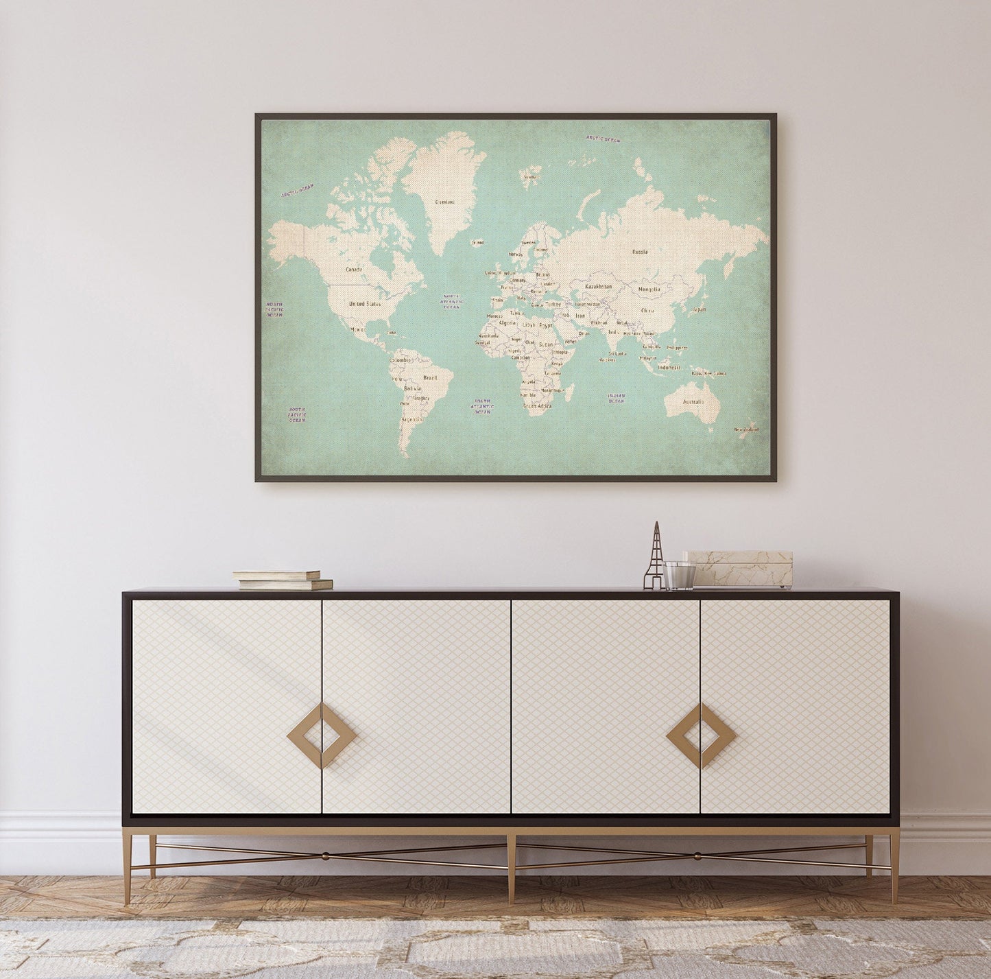 World Map poster print home wall art decor old style world map design