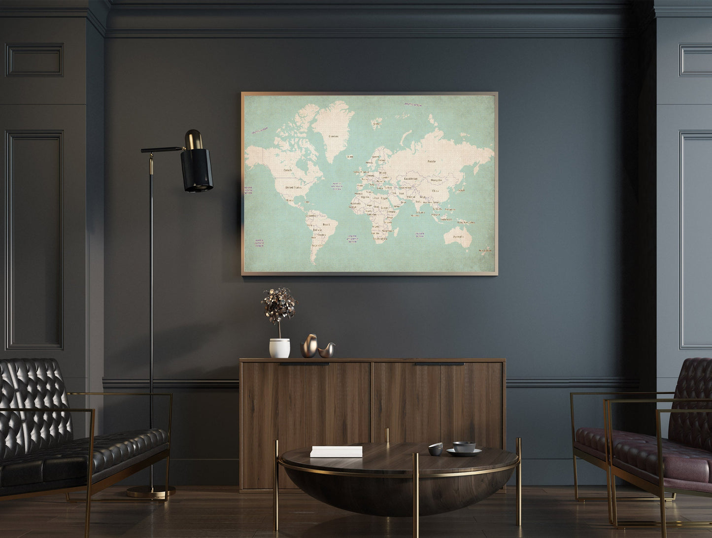 World Map poster print home wall art decor old style world map design