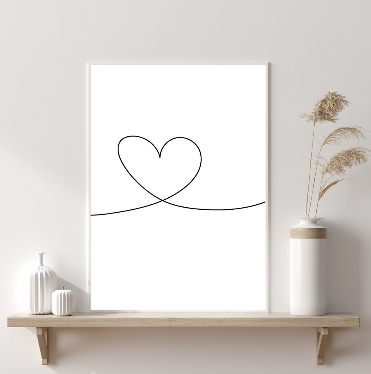 Heart poster print home wall art decor one line modern elegant style design