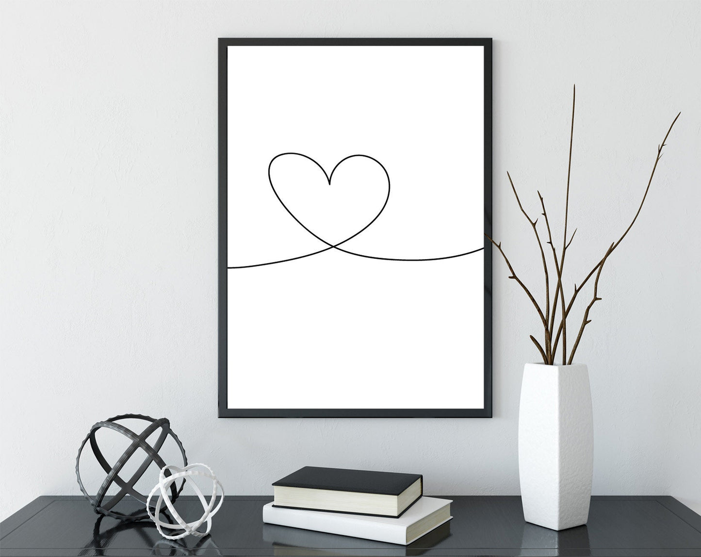 Heart poster print home wall art decor one line modern elegant style design