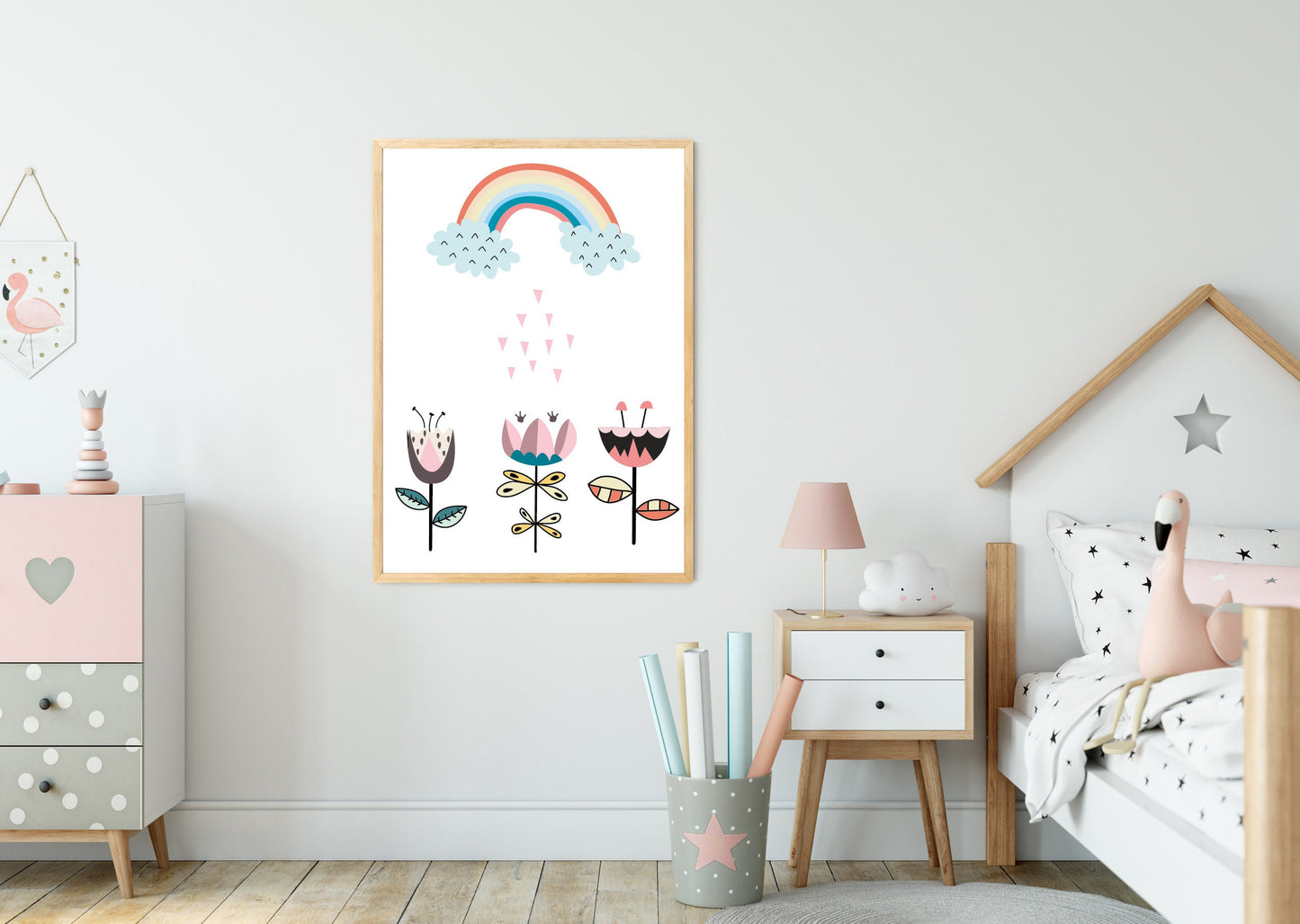 Rainbow poster print home wall nursery art decor Nordic style flowers modern design