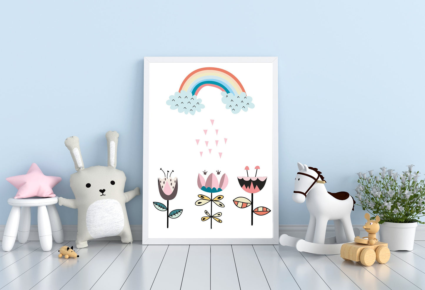 Rainbow poster print home wall nursery art decor Nordic style flowers modern design