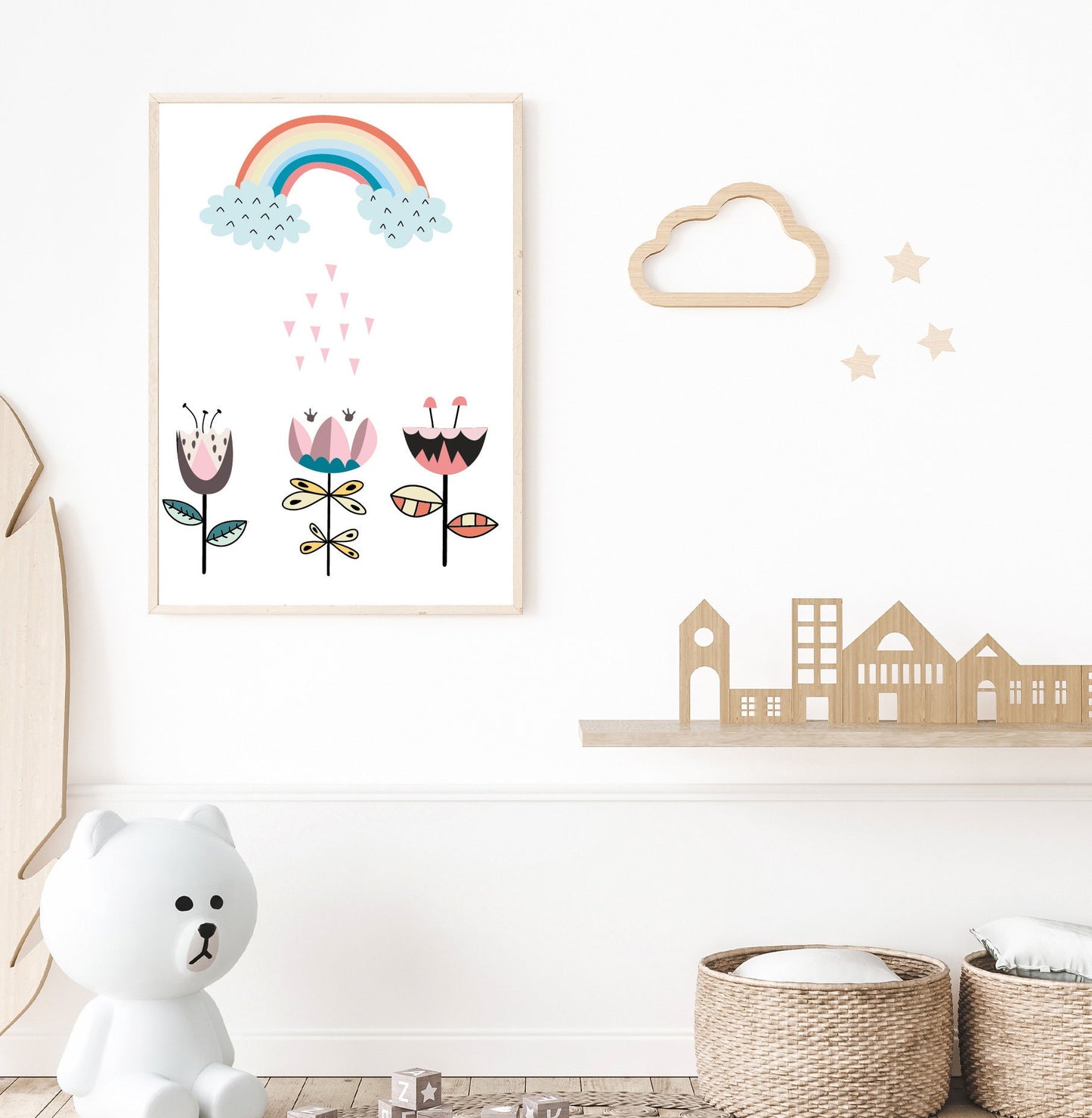 Rainbow poster print home wall nursery art decor Nordic style flowers modern design