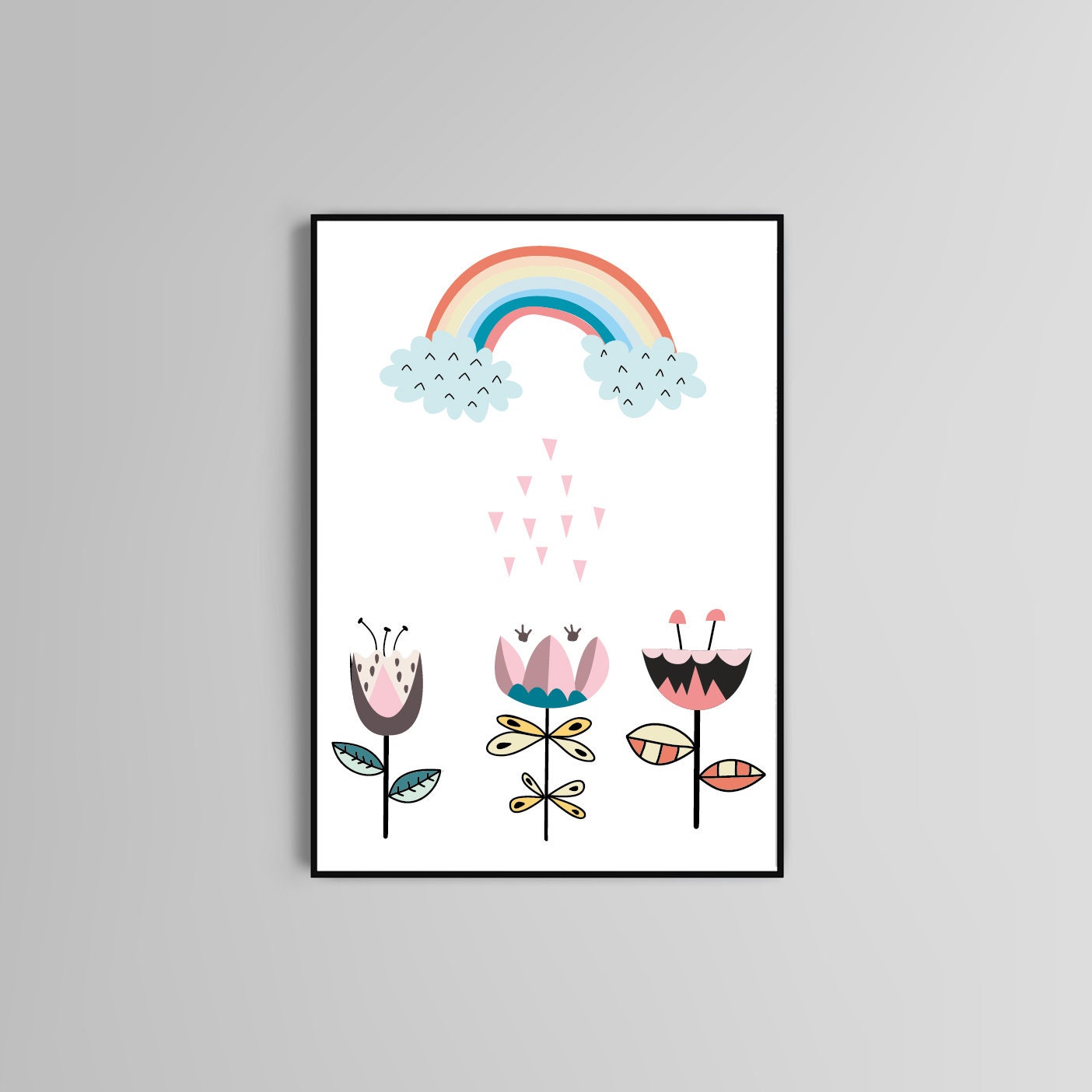 Rainbow poster print home wall nursery art decor Nordic style flowers modern design