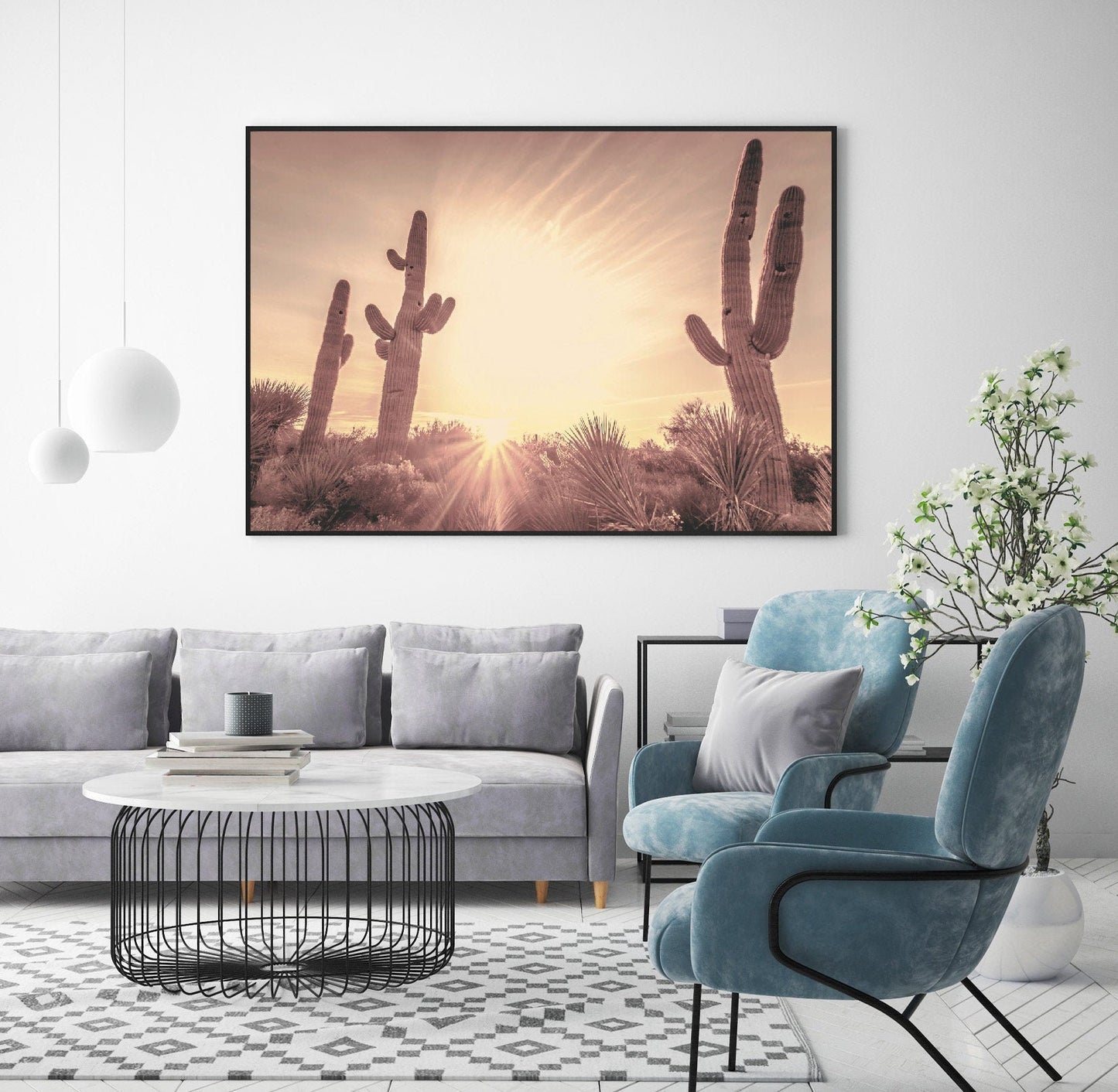 Cactuses on Desert poster print home wall art decor plants sunset modern design